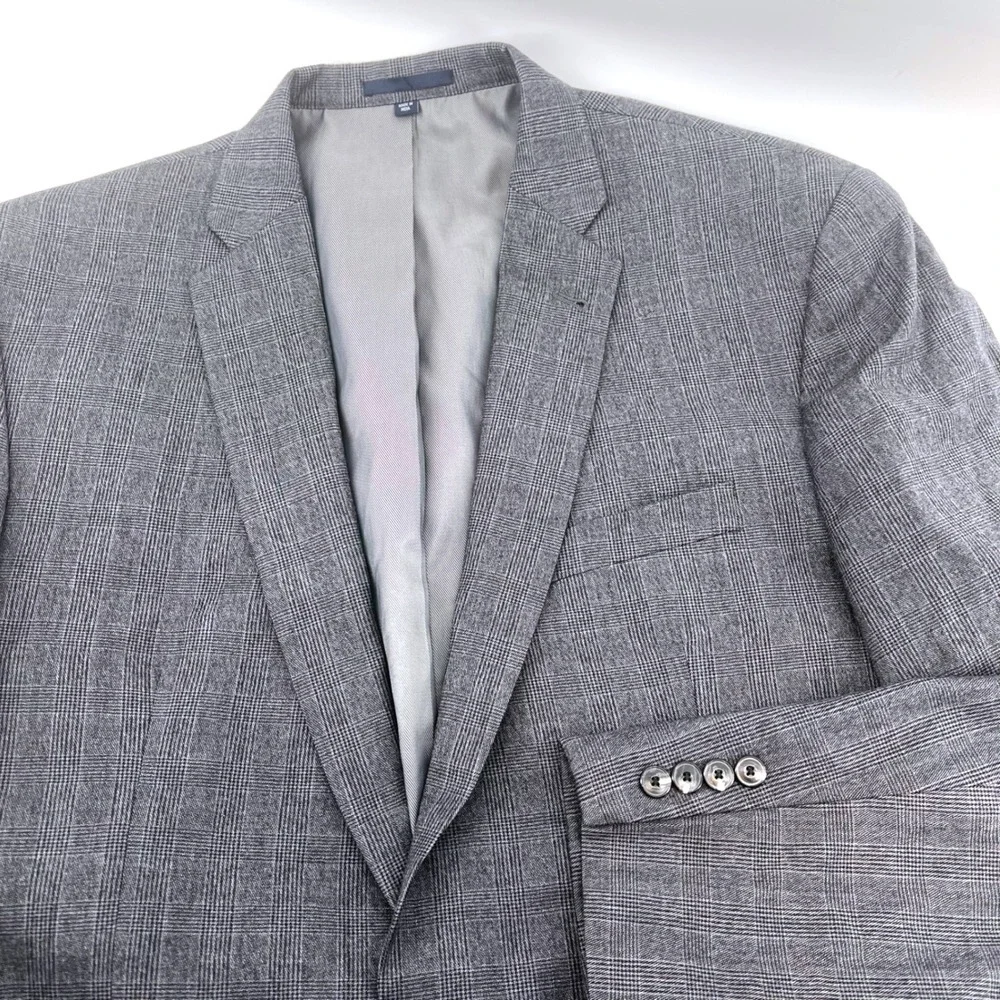 JOS‎ A BANK 1905 Mens 46XL 40W Slim Fit Plaid Wool Blazer Jacket Gray